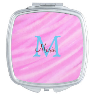 Pink watercolor pastel add title monogram letter compact mirror