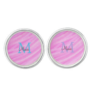 Pink watercolor pastel add title monogram letter cufflinks