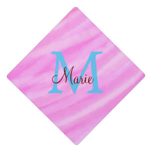Pink watercolor pastel add title monogram letter  graduation cap topper