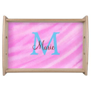 Pink watercolor pastel add title monogram letter serving tray