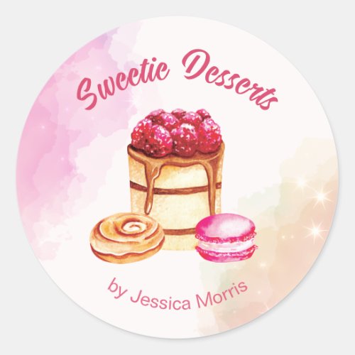 Pink Watercolor Pastry Bakery Sweets Classic Round Sticker