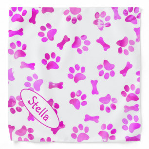 Pink Watercolor Paw Prints Bandana