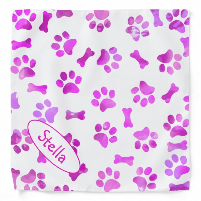 Pink Watercolor Paw Prints Bandana (Front)