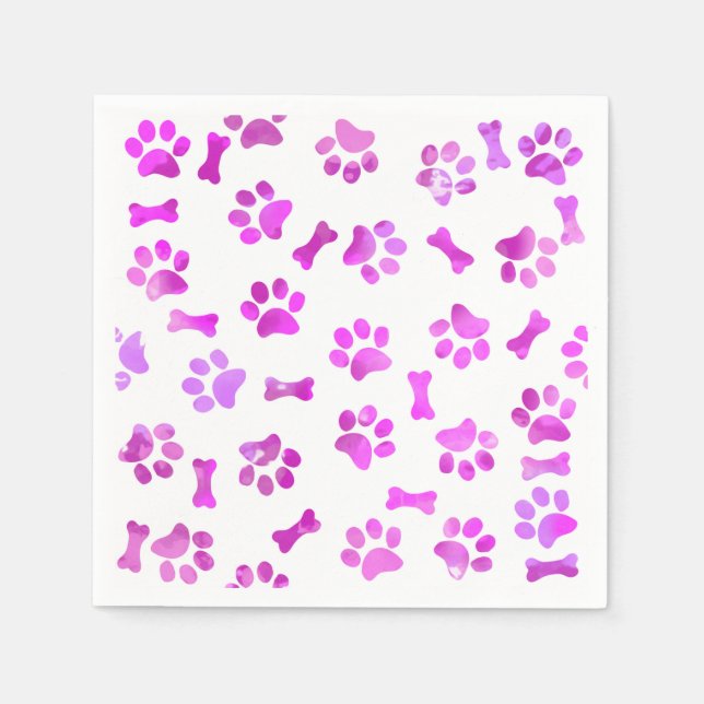 Pink Watercolor Paw Prints Birthday Napkins (Front)