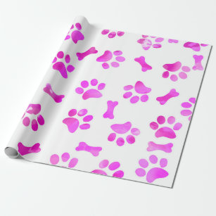 Pink Dog Paw Prints Wrapping Paper - One sheet: 24 × 36