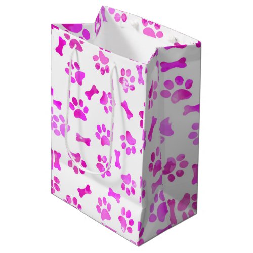 Pink Watercolor Paw Prints Medium Gift Bag