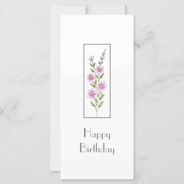 Pink Watercolor, Pen & Ink Floral Stem Card (Front)