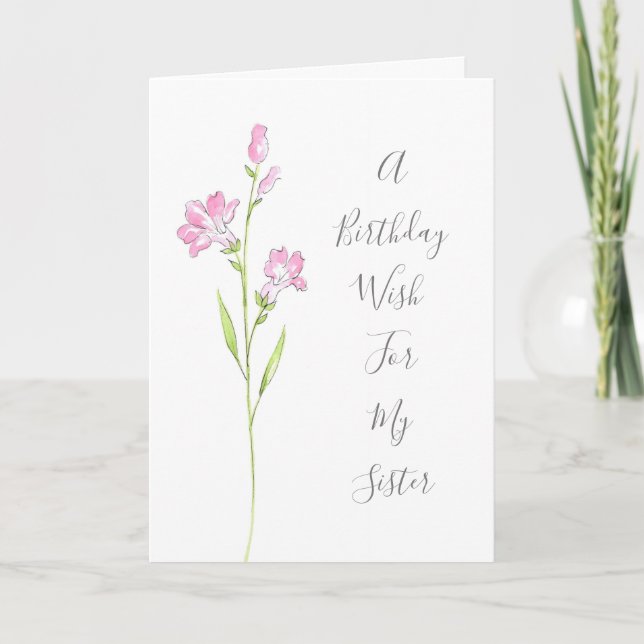 Pink Watercolor Penstemon Card (Front)