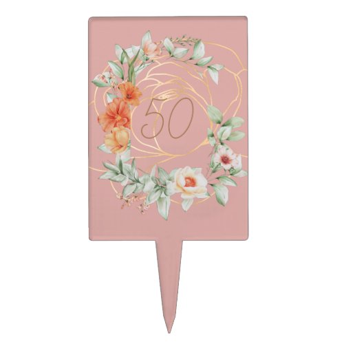Pink Watercolor Peonies 50TH Happy Birthday  Cake Topper