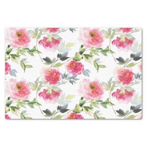 Pink Watercolor Peonies and Greenery Pattern Tissue Paper