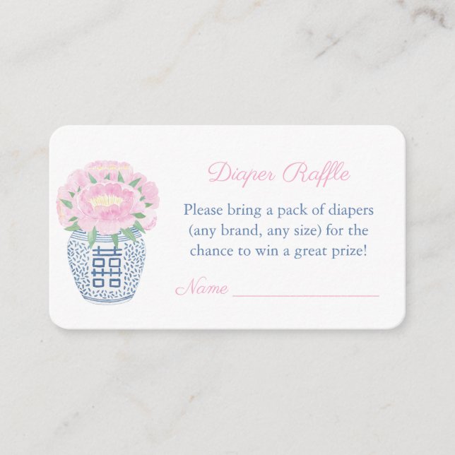 Pink Watercolor Peonies Baby Shower Diaper Raffle Enclosure Card (Front)