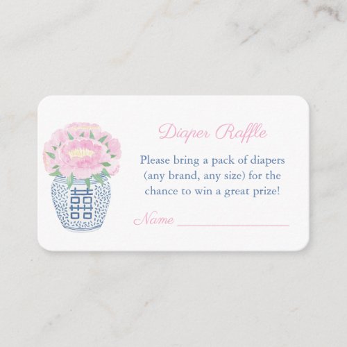Pink Watercolor Peonies Baby Shower Diaper Raffle Enclosure Card