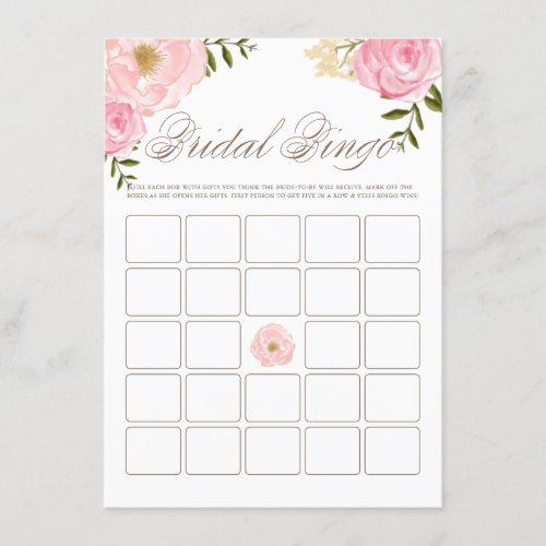 Pink Watercolor Peonies Bridal Shower Bingo Game Enclosure Card