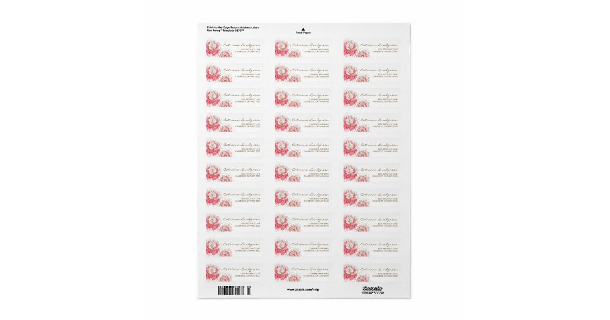 Pink Watercolor Peonies Chic Return Address Labels | Zazzle
