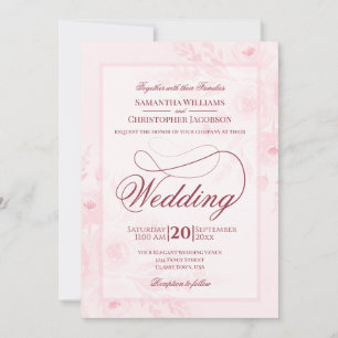 Pink Watercolor Peonies Fancy Script Wedding Invitation