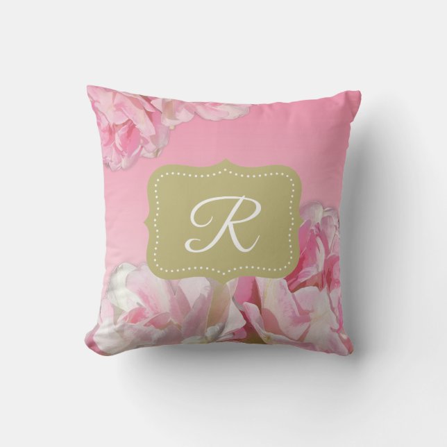 Pink Watercolor Peonies Throw Pillow (Front)