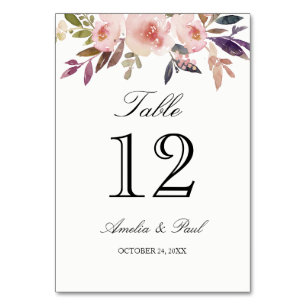 Pink Watercolor Peonies Wedding Table Number Cards