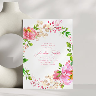 Pink Watercolor Peony Cottagecore Bridal Shower Invitation