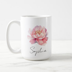 Pink Watercolor Peony Custom Mug