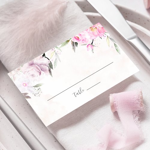 Pink Watercolor Peony Floral Elegant Wedding Place Card