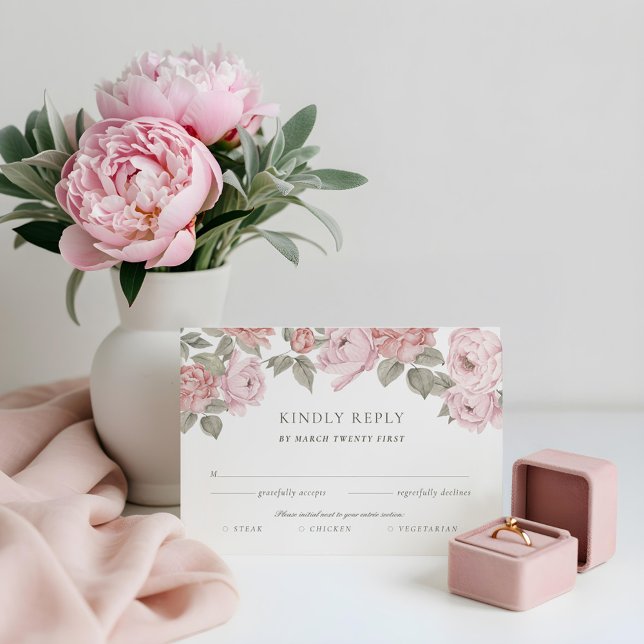 Pink Watercolor Peony Florals RSVP Entrée Choices (Pink Watercolor Peony Florals RSVP Entrée Choices)