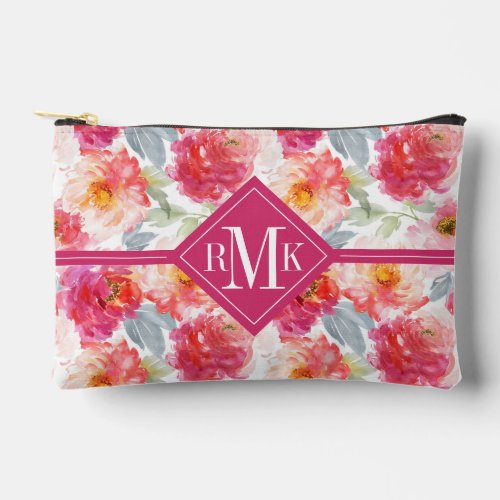 Pink Watercolor Peony Flower Pattern Accessory Pouch