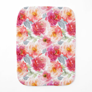 Pink Watercolor Peony Flower Pattern Baby Burp Cloth