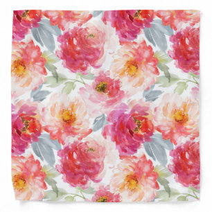 Pink Watercolor Peony Flower Pattern Bandana