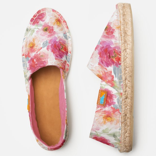Pink Watercolor Peony Flower Pattern Espadrilles (Side)
