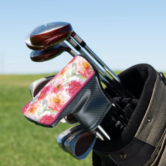 Pink Watercolor Peony Flower Pattern Golf Head Cover (In Situ)