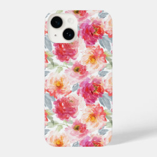 Pink Watercolor Peony Flower Pattern iPhone 14 Case