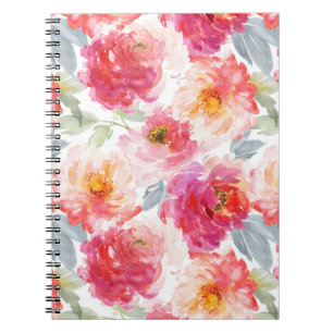Pink Watercolor Peony Flower Pattern Notebook