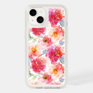 Pink Watercolor Peony Flower Pattern OtterBox iPhone 14 Case