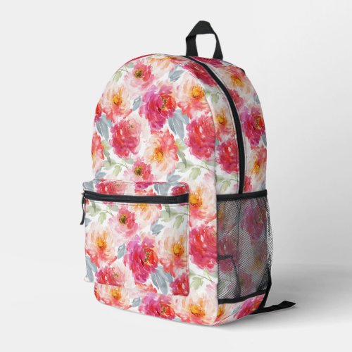 Pink Watercolor Peony Flower Pattern Printed Backpack