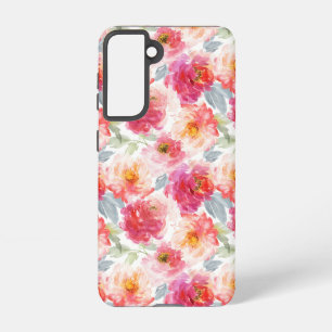 Pink Watercolor Peony Flower Pattern Samsung Galaxy S21 Case