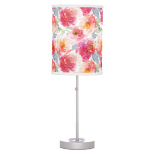 Pink Watercolor Peony Flower Pattern Table Lamp