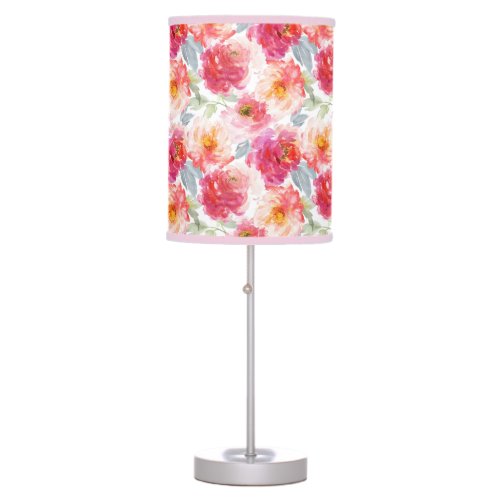 Pink Watercolor Peony Flower Pattern Table Lamp