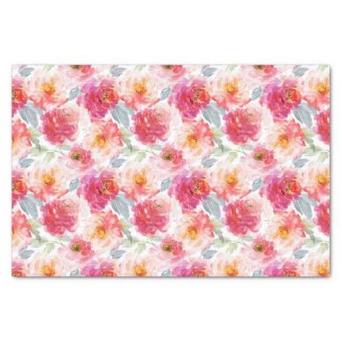 Pink Watercolor Peony Flower Pattern Tissue Paper