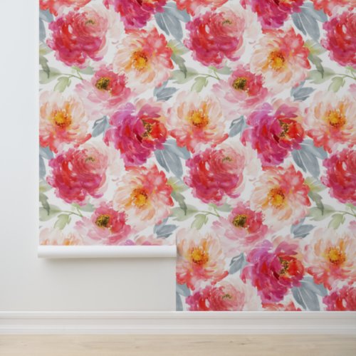 Pink Watercolor Peony Flower Pattern Wallpaper