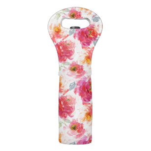 Pink Watercolor Peony Flower Pattern Wine Bag