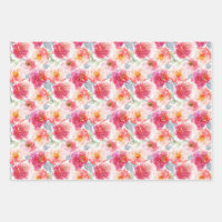 Pink And Black Peony Flower Wrapping Paper Sheet
