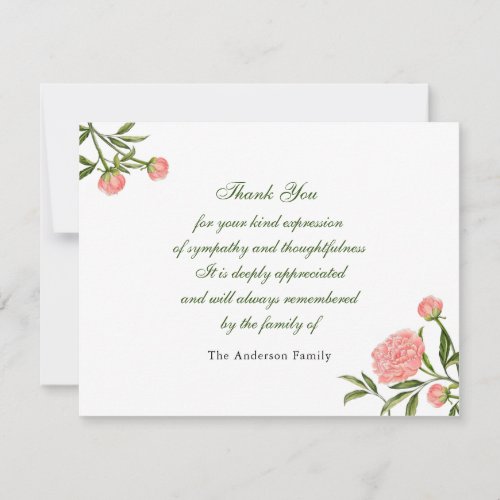 Pink watercolor peony flower  thank you card