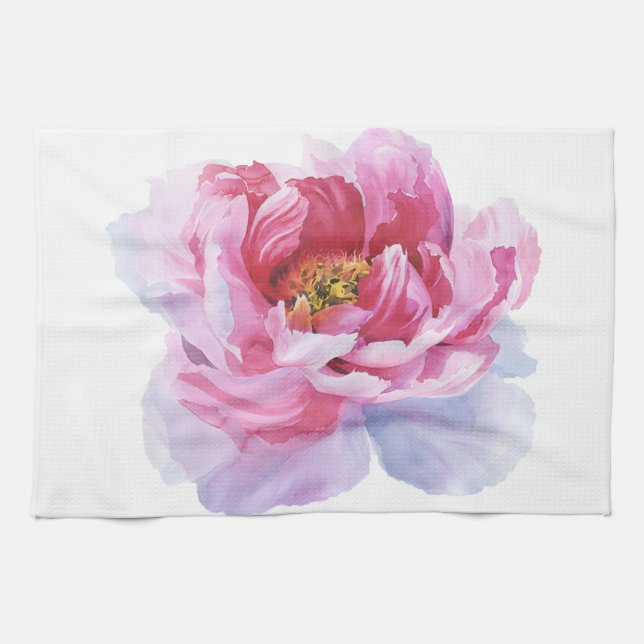 Pink Watercolor Peony Kitchen Towels (Horizontal)