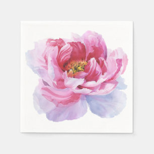 Pink Watercolor Peony White Paper Napkins