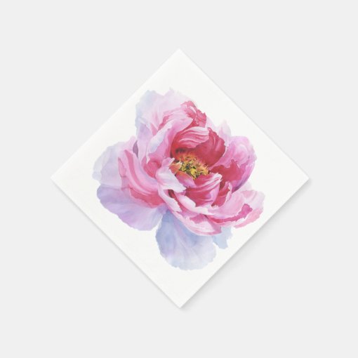 Pink Watercolor Peony White Paper Napkins Zazzle