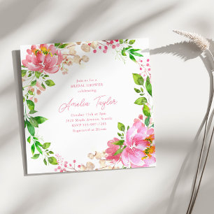 Pink Watercolor Peony Wreath Bridal Shower Invitation