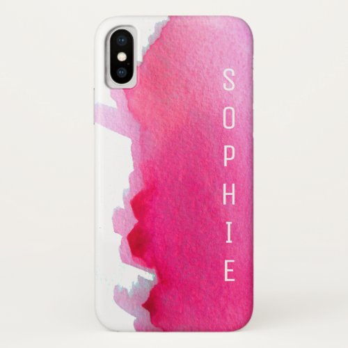 Pink watercolor personalised name modern sleek iPhone XS case