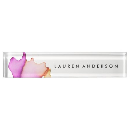 Pink Watercolor Personalized Desk Name Plate
