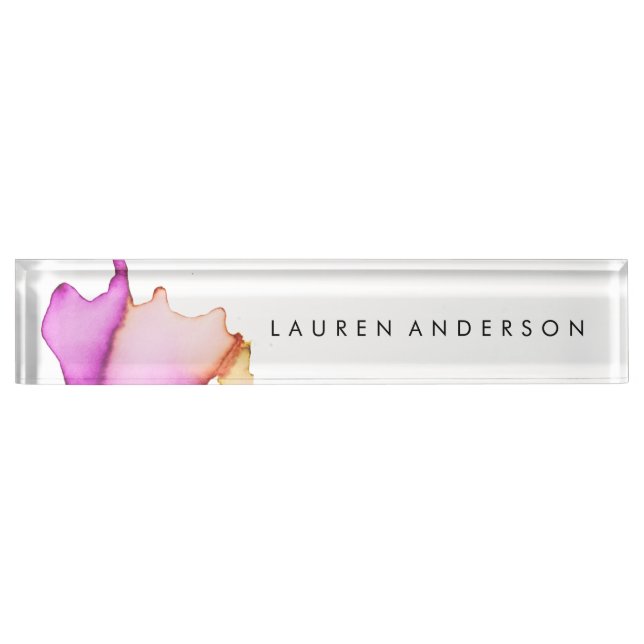 Pink Watercolor Personalized Desk Name Plate (Front)