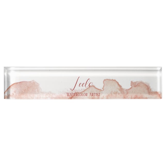 Pink Watercolor Personalized Desk Name Plate (Front)